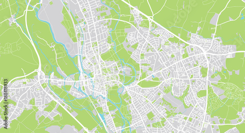 Urban vector city map of Oxford, England