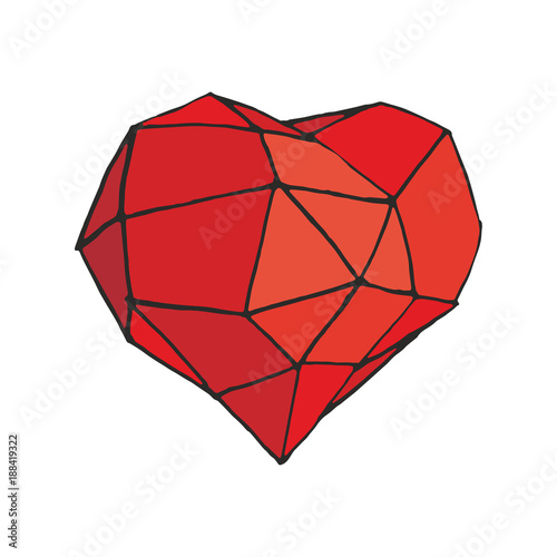 Red heart illustration, Valentines day. Grid, mesh isolated on white background