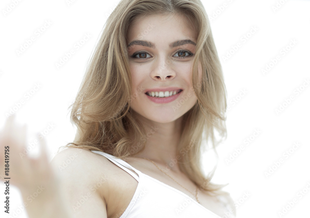 closeup portrait of a young woman's face with light make-up closeup portrait of a young woman's face with light make-up