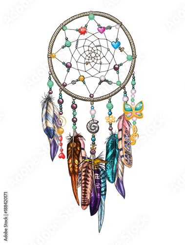 Ornate romantic dream catcher. Design elements for Valentines day. Vector illustration.