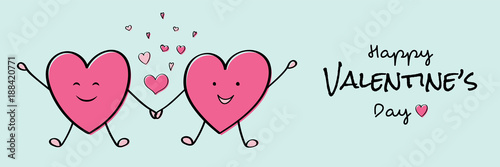 Happy Valentine's Day - concept of card with cute cartoon hearts and wishes. Vector.