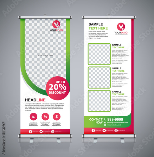Roll up banner design template, vertical, abstract background, pull up design, modern x-banner, rectangle size. 