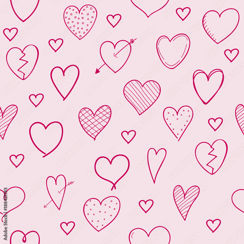 Concept of seamless background with hand drawn hearts. Vector. Concept of seamless background with hand drawn hearts. Vector.