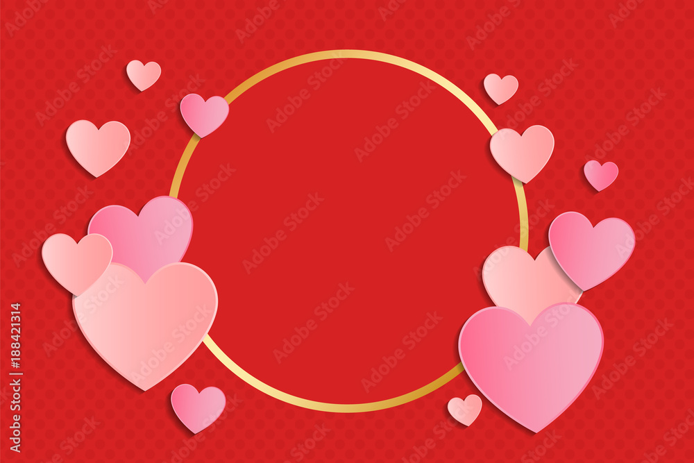 Beautiful background with paper hearts and copyspace. Valentine's Day, Women's Day and Mother's Day. Vector.