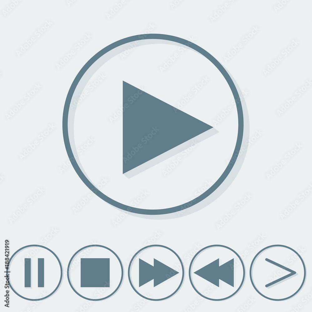 Media player icon set. Vector flat style blue cartoon illustration isolated on white background Media player icon set. Vector flat style blue cartoon illustration isolated on white background