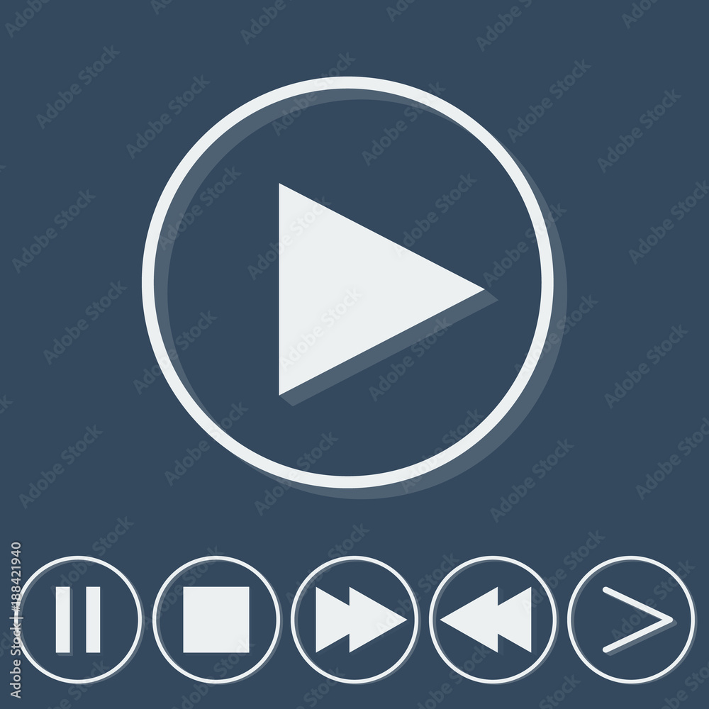 Media player icon set. Vector flat style cartoon illustration isolated on blue background Media player icon set. Vector flat style cartoon illustration isolated on blue background