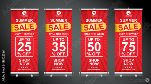 Roll up banner design template, vertical, abstract background, pull up design, modern x-banner, rectangle size. 