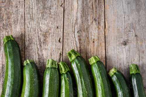 Fresh zucchini or green courgette, farm fresh produce, summer squash, overhead