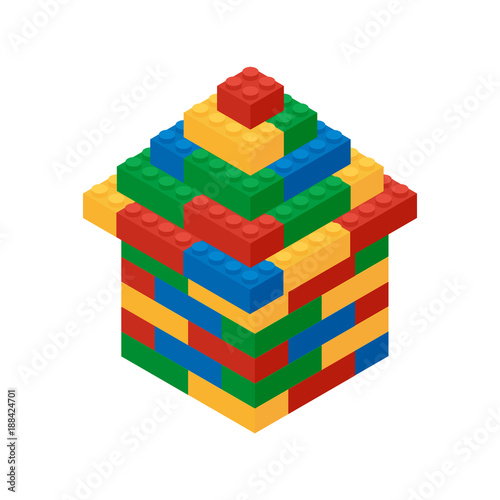 House of multicolored building blocks in isometric style