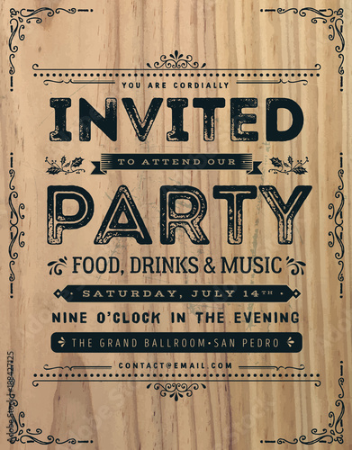 Plakat Vintage Party zaproszenie znak