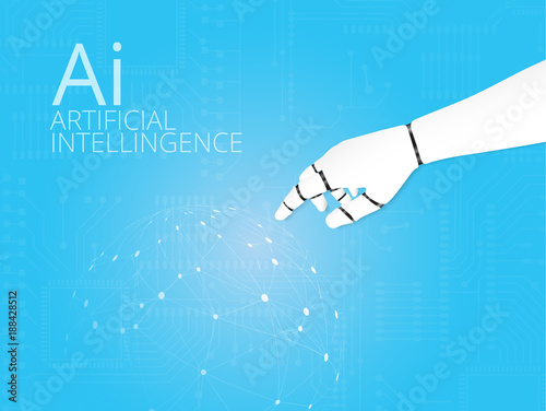 Mechanical Robotic Hand pointing on  circuit board Background  Illustration EPS10.