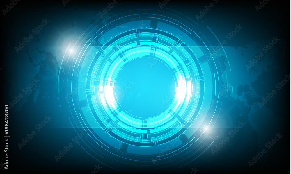 Vector circle technology design on blue color background.