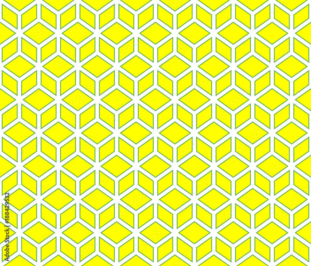 yellow cubes with green border contour abstract geometrical seamless pattern background for wallpaper, pattern, web, blog, surface, textures, graphic & printing
