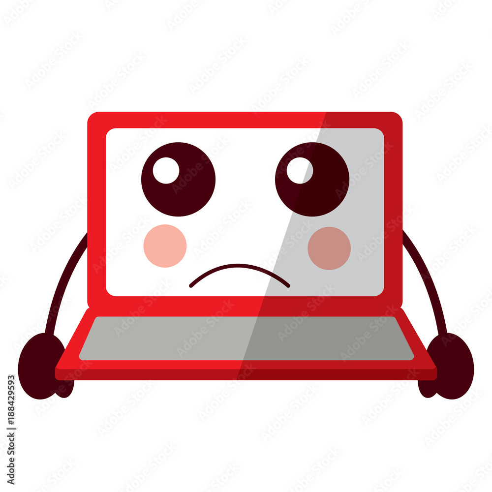 laptop computer kawaii character screen vector illustration