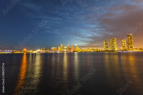 Miami city skyline panorama at dusk