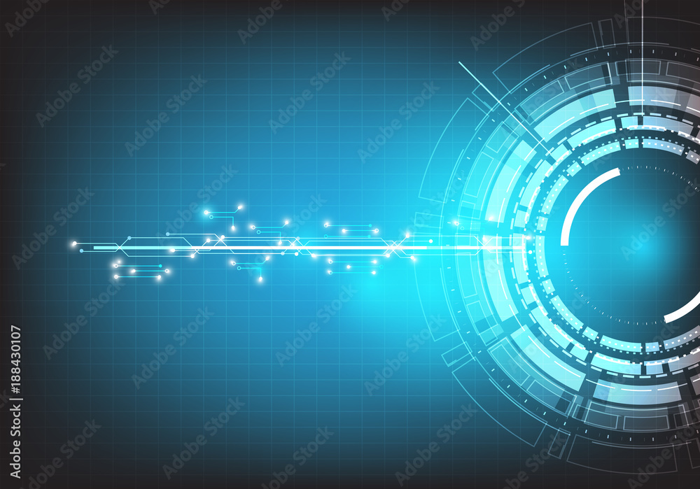 Vector circle technology concept on blue color background.