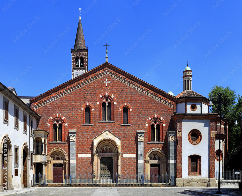 Obraz premium Italy, Lombardy, Milan - 2012/07/08: Italy - Lombardy - Milan - Basilica of Sant’Eustorgio by the Piazza Sant’Eustorgio square