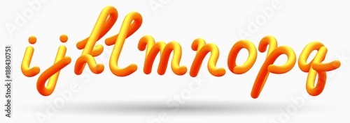 Alphabet creative orange lettering Glossy blended letters. 3D bubble font.