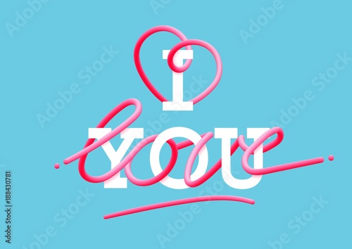 I love you creative pink lettering Glossy blended letters. 3D bubble font. interlaced text.