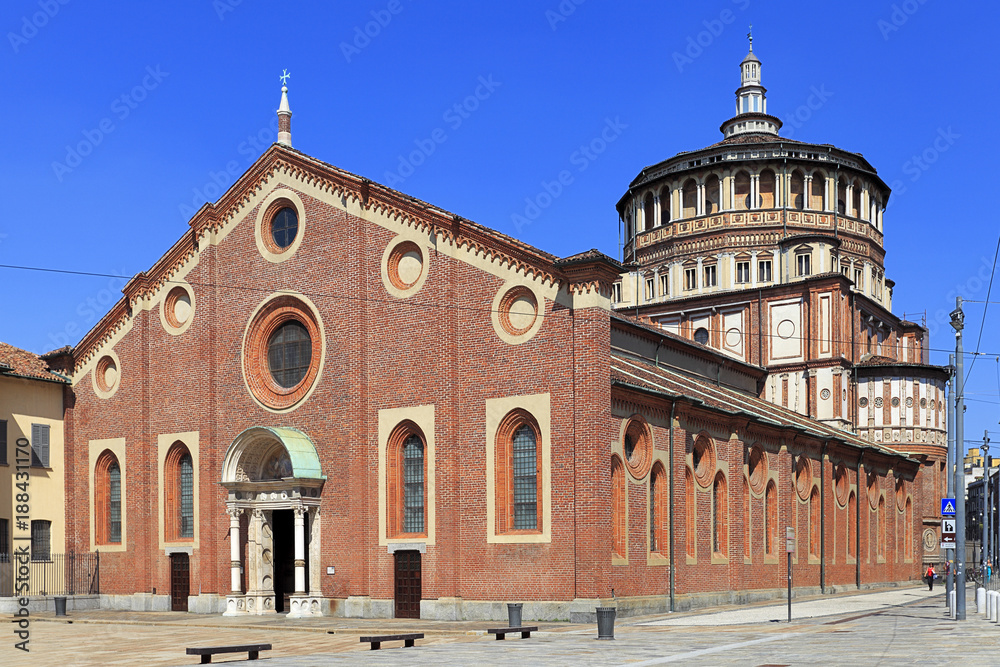 Italy, Lombardy, Milan - 2012/07/08: Italy - Lombardy - Milan - the Santa Maria delle Grazie church with the Last supper fresco by Leonardo da Vinci