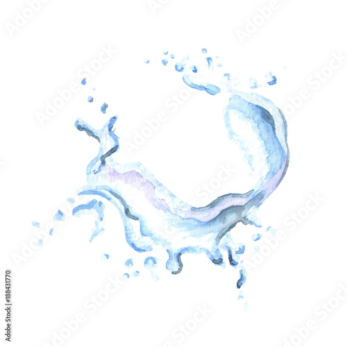 Water round splash isolated on white background. Watercolor hand drawn illustration