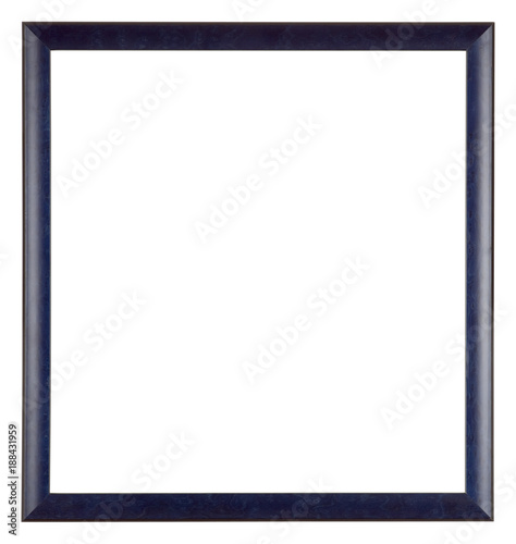 Empty picture frame isolated on white, square format, blue painted finish