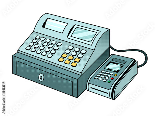 Cash register with pos terminal pop art vector