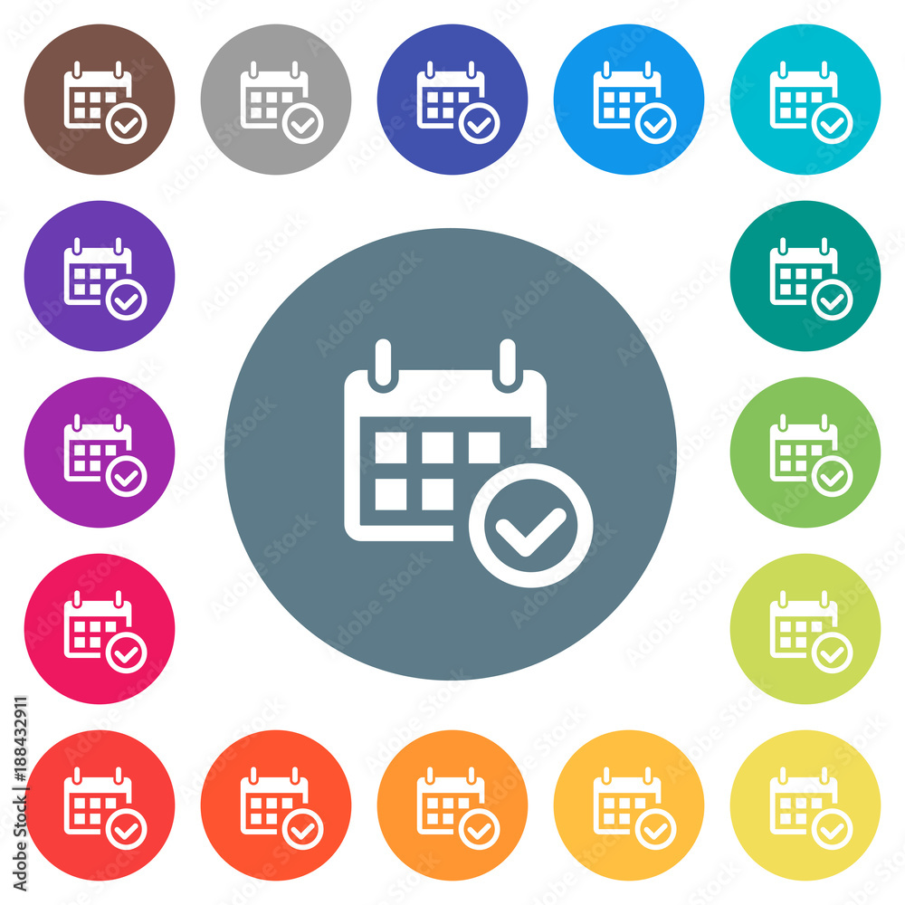 Calendar check flat white icons on round color backgrounds Calendar check flat white icons on round color backgrounds