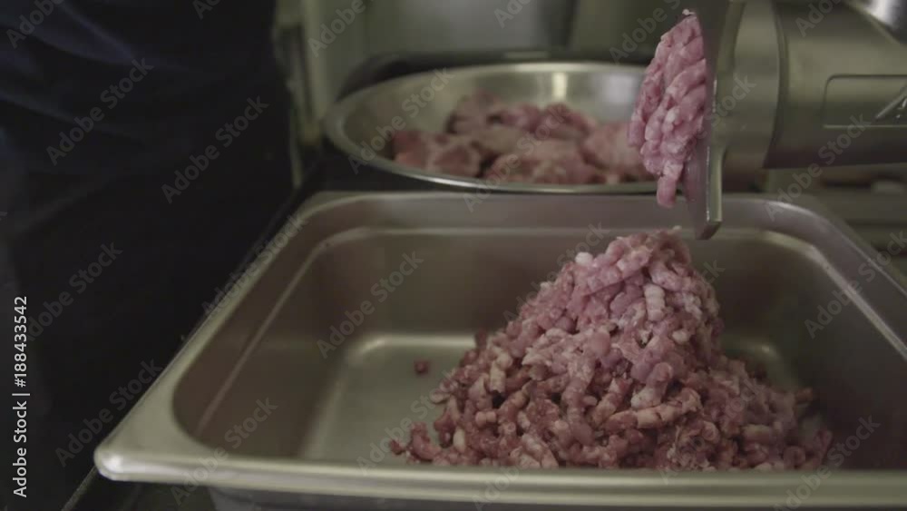 Vat of grinder pork, close up Vat of grinder pork, close up