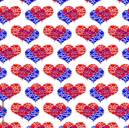 Two hearts - vector pattern - red and blue pattern on a white background