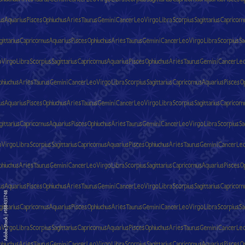 Seamless pattern with inscriptions of Zodiac sign