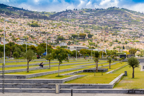 city on the mountains and hills, harbour in Funchal, Madeira island in Portugal