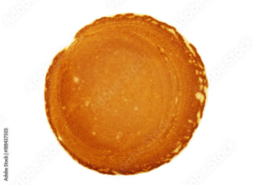 One plain pancake on white background, top view