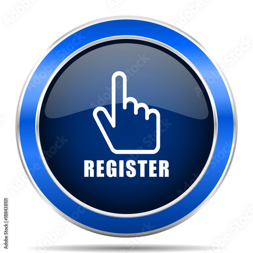 Register vector icon. Modern design blue silver metallic glossy web and mobile applications button in eps 10