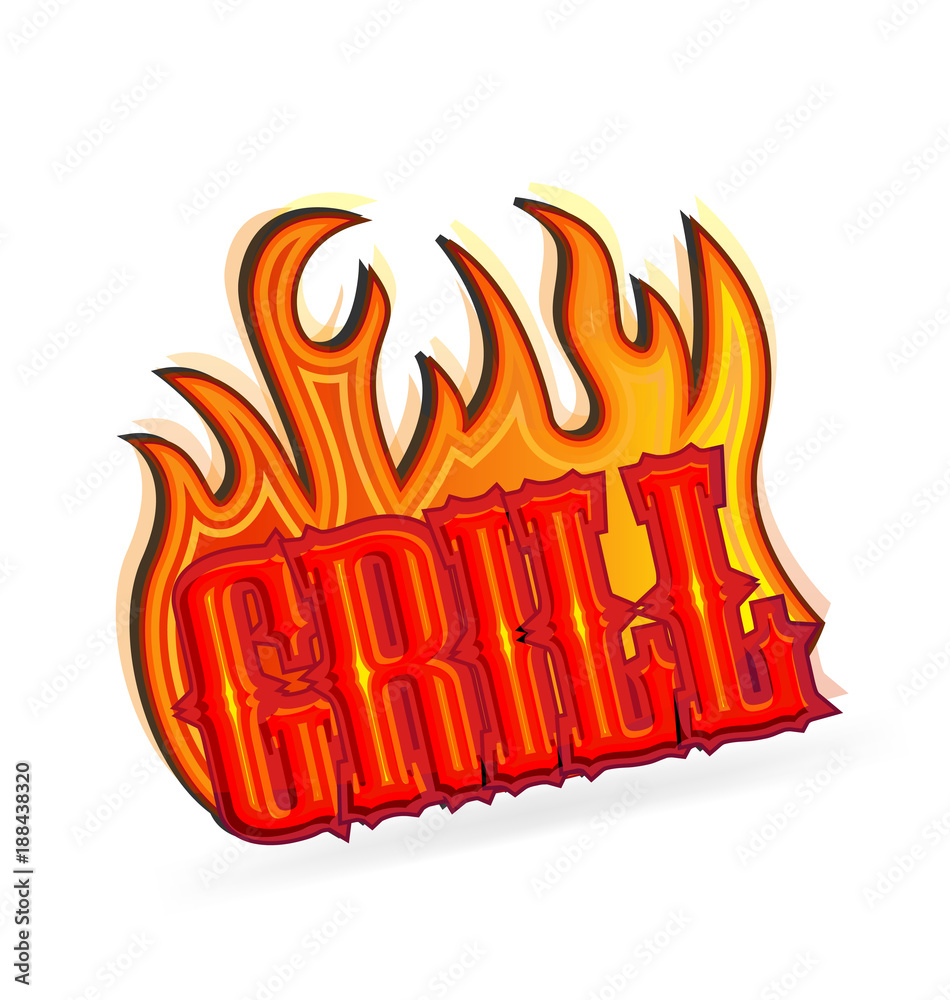 Grill text with flaming fires vector Grill text with flaming fires vector