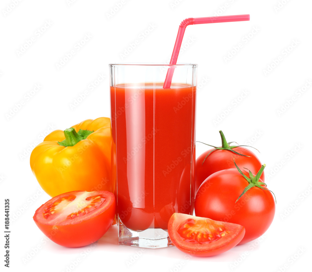 tomato juice isolated on white background. juice in glass tomato juice isolated on white background. juice in glass