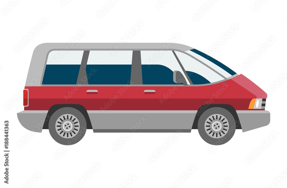 Minivan car vector van auto vehicle family minibus vehicle and automobile banner isolated citycar on white background illustration