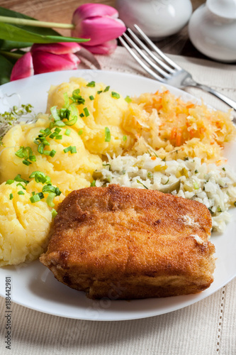 Fried fish fillet of cod.