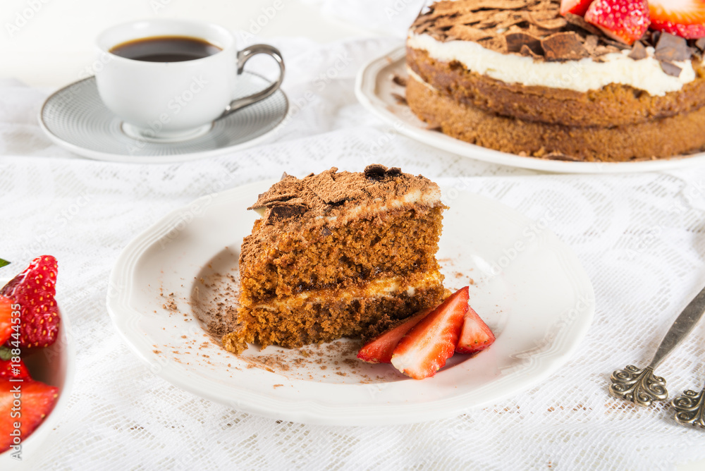 Coffee cake, Strawberries and Coffee Coffee cake, Strawberries and Coffee