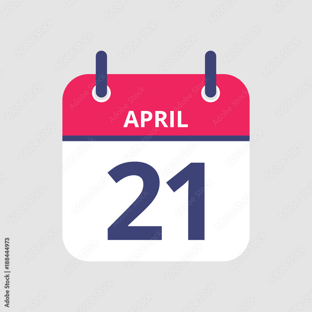 Flat icon calendar 21st of April isolated on gray background. Vector illustration. Flat icon calendar 21st of April isolated on gray background. Vector illustration.