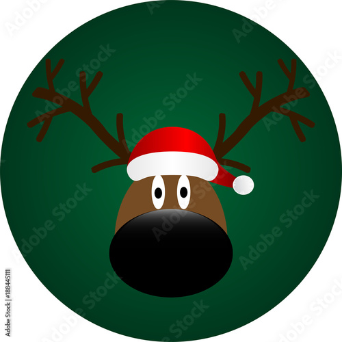 eps 10 vector 2018 banner with funny Rudolph reindeer portrait. Happy New Year 2018 greeting poster. Cartoon style Santas hepler. Clip art graphic background illustration for web, print, design