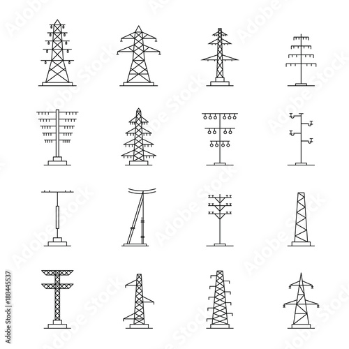 Electrical tower high voltage icons set Fototapet