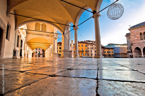 Ancient Italian square arches and architecture in town of Udine