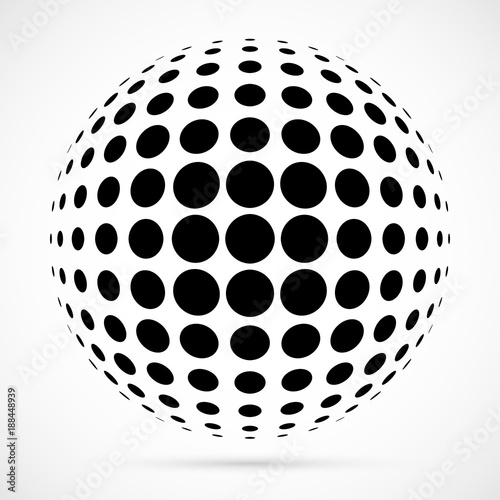 White 3D vector halftone sphere.Dotted spherical background.Logo template wit...