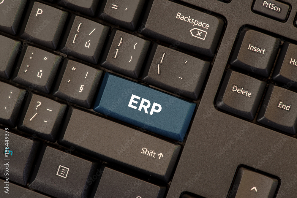 Enterprise resource planing (ERP) concept on blue button on keyboard Enterprise resource planing (ERP) concept on blue button on keyboard