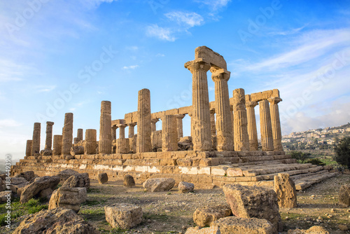 Agrigento, Sicily. Temple of Castor and Pollux one of the greeks temple of Italy (Magna Graecia). The ruins are the symbol of Agrigento city.