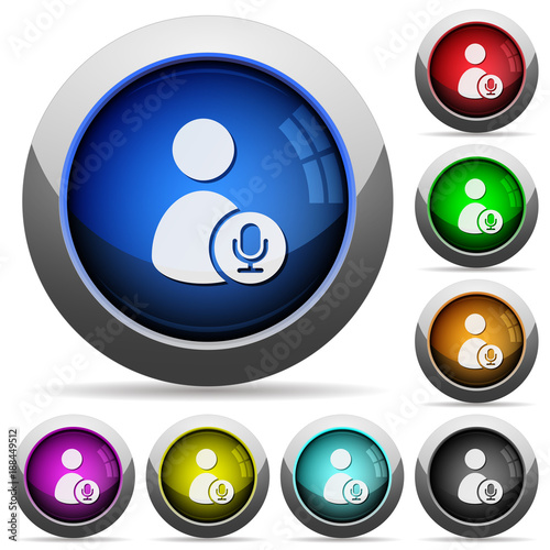 User broadcasting round glossy buttons