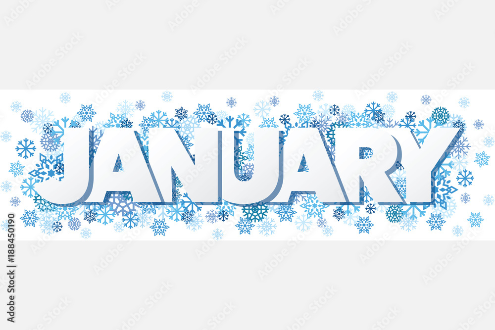 January Single Word With Snowflakes Banner Vector Illustration 1 Stock