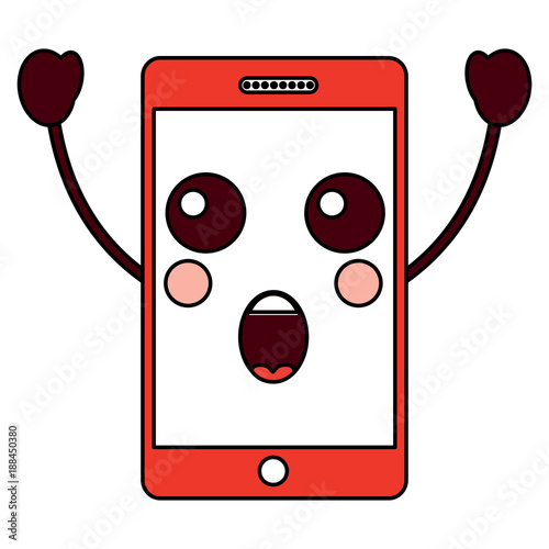 suprised cellphone kawaii icon image vector illustration design 