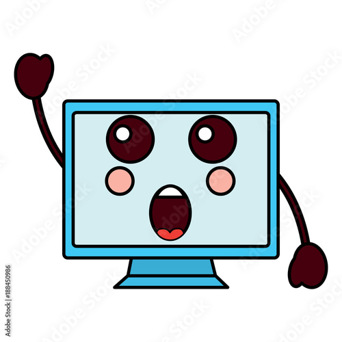 suprised computer monitor kawaii icon image vector illustration design 